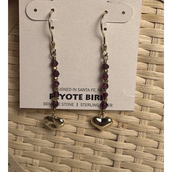 Peyote Bird Garnet Beaded Heart Drop Dangle Earrings Sterling Silver Artzy Boho - Picture 2 of 10